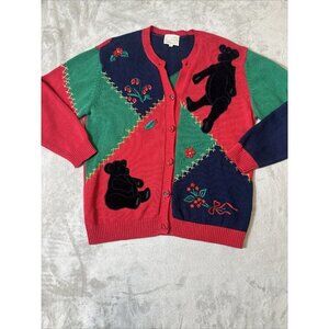 Women’s Susan Bristol Vintage Christmas Cardigan Sweater Multicolored Large